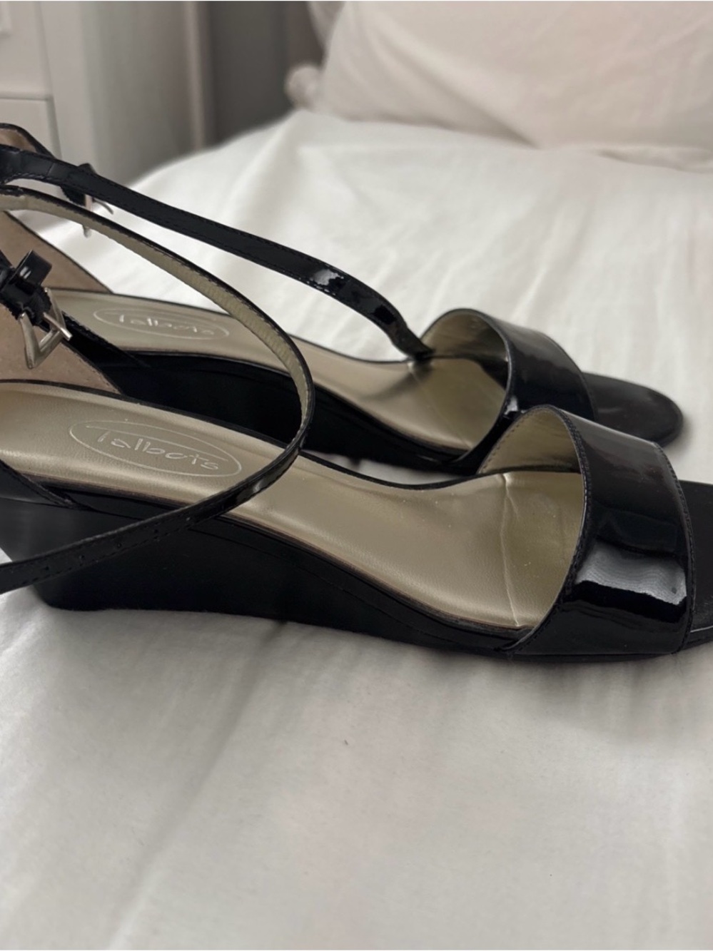 Talbots Black Patent Slingback Wedge Sandals